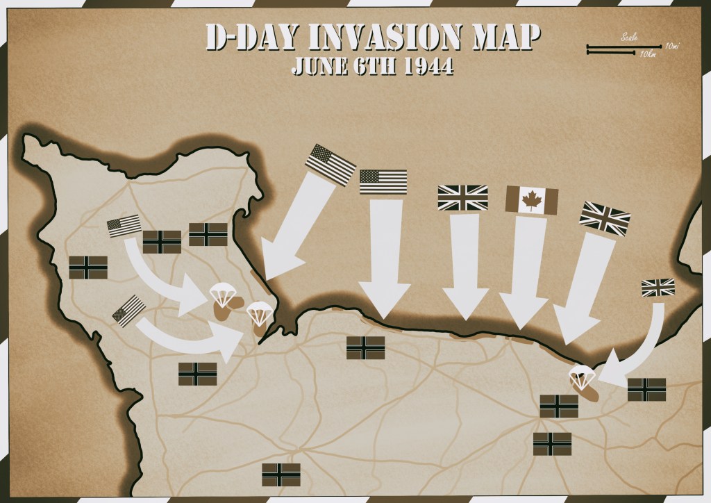 D-Day Invasion map of Normandy, France