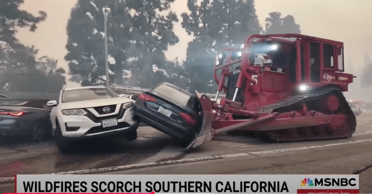 LA Fires Cars bulldozer